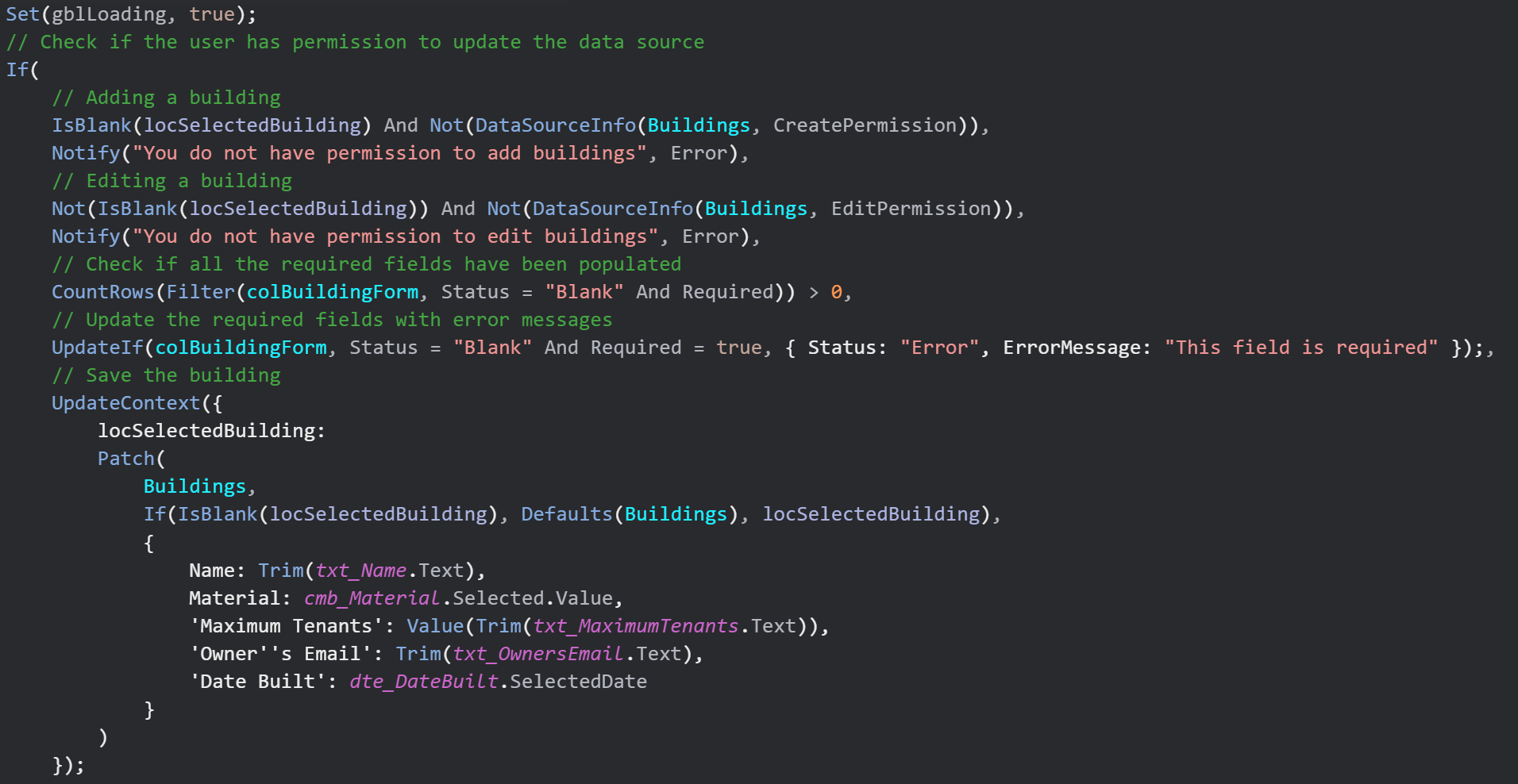 Dark Mode Formula Bar in Power Apps Studio